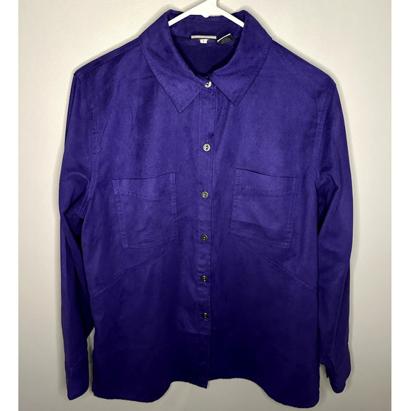 Chico's Long Sleeve Soft Suede Button Up Shirt Bright Purple Womens Plus Size 1 - Picture 1 of 5